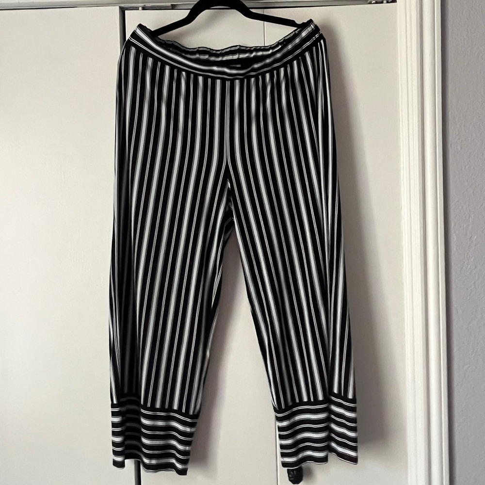 Chaus New York Striped Lounge Pants Wide Leg Comfy Casual Black White‎ L